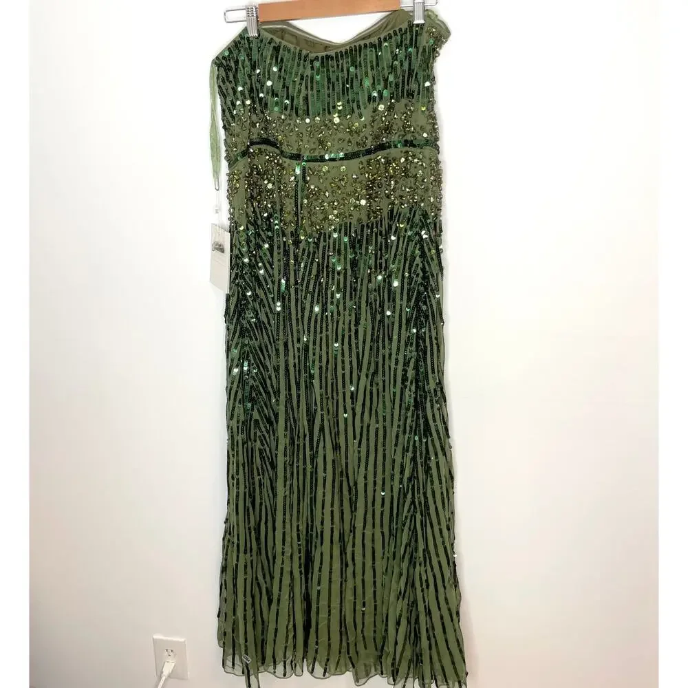 Mac Duggal Strapless Hand Embellished Beaded A Line Gown In Emerald 93915 14 New - Picture 7 of 15